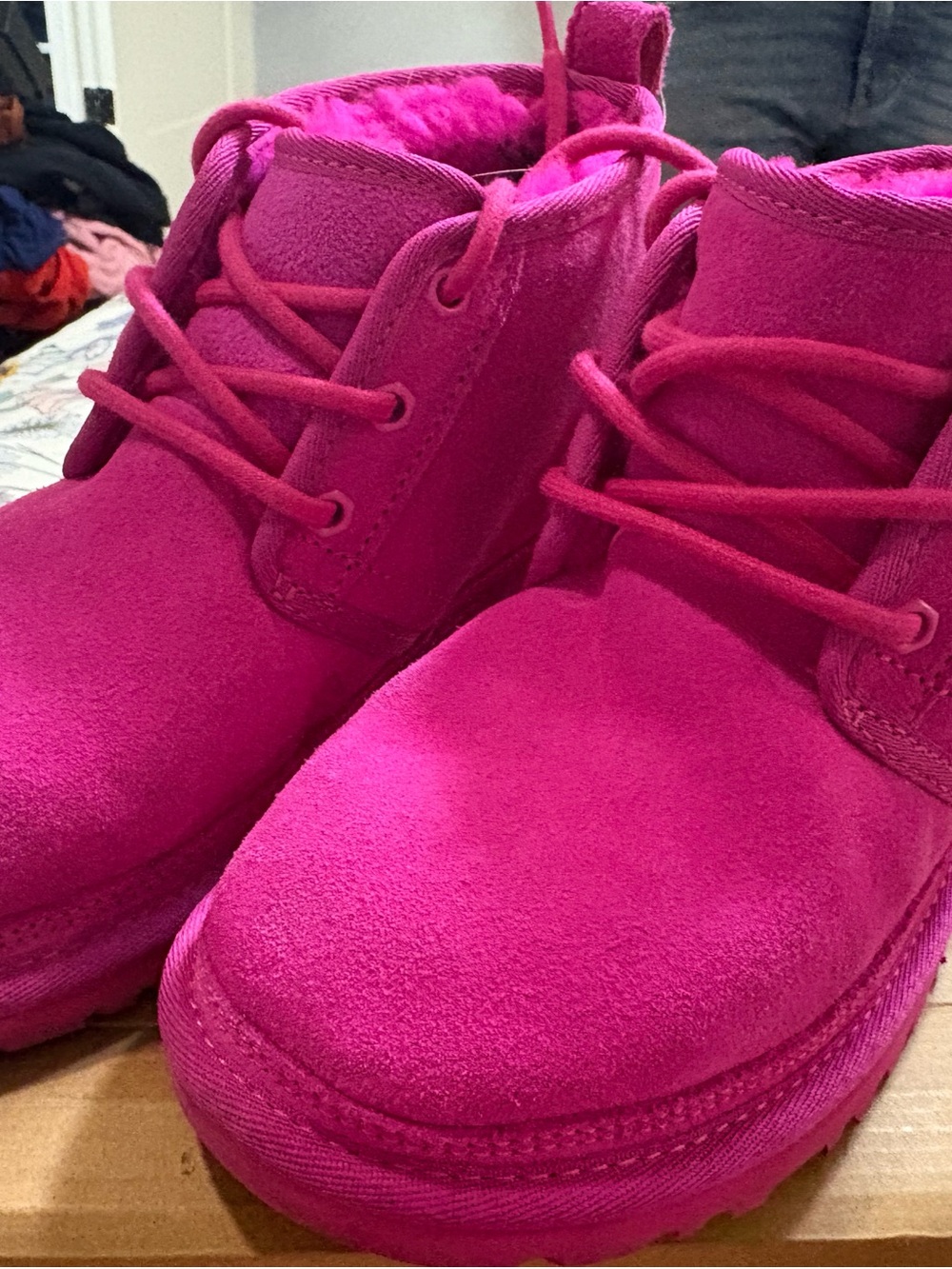 UGG Kids Suede Lace-Up Boots in Hot Pink